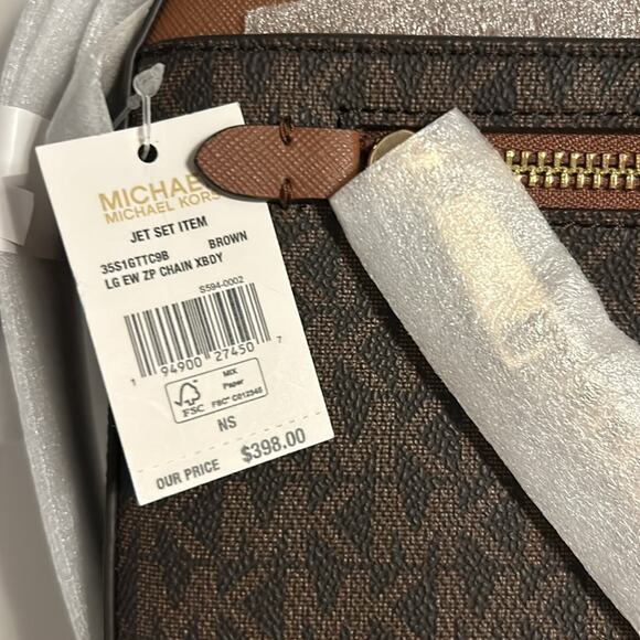 MICHAEL Kors Brown  /Tan 
Jet Set Large Logo Crossbody Bag with chain. NWT - Picture 7 of 7
